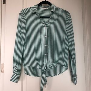 Striped tie-waist blouse
